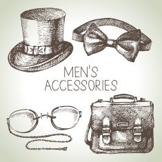 Sketch gentlemen accessories Hand drawn men illustrations set N2