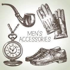 Sketch gentlemen accessories Hand drawn men illustrations set N3