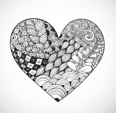 Big black and white zentangle heart with ornament N2