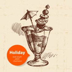 Vintage travel and holiday background with ice cream Hand drawn