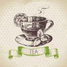Tea vintage background Hand drawn sketch illustration Menu des N12