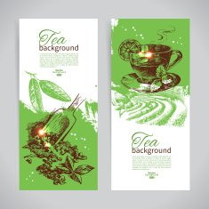Set of tea vintage banners Hand drawn sketch illustrations Men N2