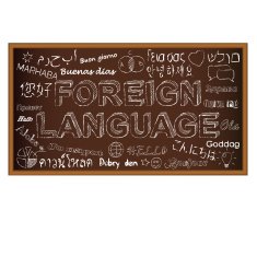 Hello in different languages Chalk board doodle with symbols on