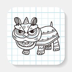 Chinese New Year The dragon and lion dancing head doodle N4