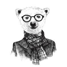 Hand drawn dressed up hipster bear in glasses