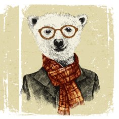 Hand drawn dressed up hipster bear in glasses N2