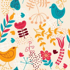 Seamless pattern with birds and flowers N4