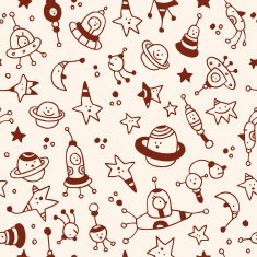 aliens planets stars space cosmos characters seamless pattern