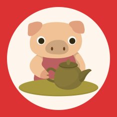 animal pig having afternoon tea theme elements N2