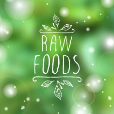 Raw foods - product label on blurred background