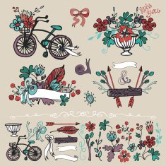 Doodle floral group hand sketch element set