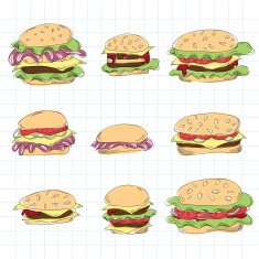 Fast food hamburger doodle set