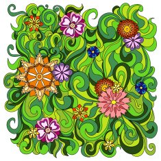 Beautiful doodle art flowers Multicolored pattern N6