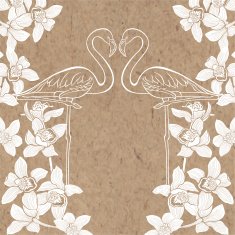 Tropical background with flamingo and orchids on kraft paper N2