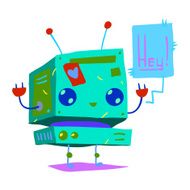 Cartoon tiny baby robot flat icon