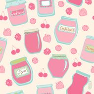 Lovely seamless pattern with jam jars and berries