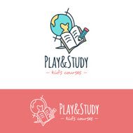 Vector cartoon style education logo Hand drawn study doodle logotype