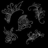 Black and white doodle floral elements N2