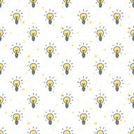 Vector doodle style hand drawn light bulbs seamless pattern