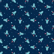 Vector doodle style hand drawn rockets in space seamless pattern