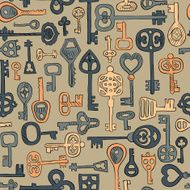 hand drawn vintage keys seamless pattern N3