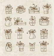 Sketch gift boxes collection on vintage background