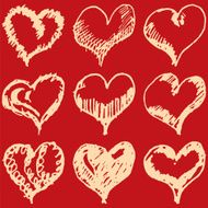 valentine hearts sketch set on red background