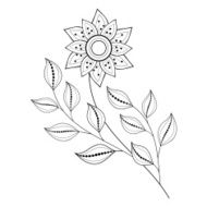 Vector Beautiful Monochrome Contour Flower N2