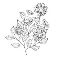 Vector Beautiful Monochrome Contour Flower N3