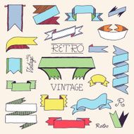 Vintage doodle colorful hand drawn ribbons set Vector illustration