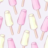 Seamless pattern with doodle fruity ice cream and drops Colorful