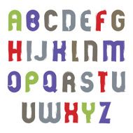 Vector alphabet cartoon capital letters set hand-drawn colorful