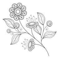 Vector Beautiful Monochrome Contour Flower N12