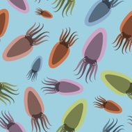 Multicoloured Marine molluscs seamless pattern on a blue backgro
