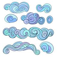 Weather clouds icons set Sketch vector hand drawn illustration Isolated