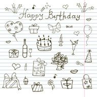 Birthday elements Hand drawn set Children drawing doodle collection