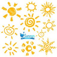 Vector set of different suns isolated hand drawn illustration
