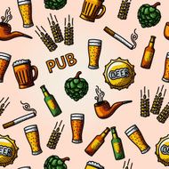 Seamless pub - beer handdrawn pattern Vector