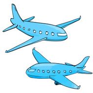Two hand drawn blue airplanes isolated on white background