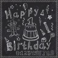 Birthday party elements colored hand drawn sketch with numbers N2