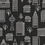 Town seamless pattern with hand drawn houses N5