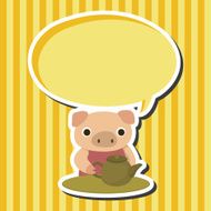 animal pig having afternoon tea theme elements N4