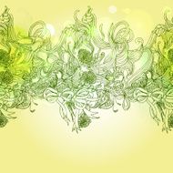 Green colors romance background with bird and floral elements