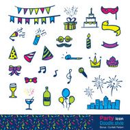 Vector Set of party item in doodle style