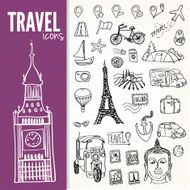 hand-drawn travel symbols set