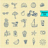Set of vector doodle summer icons