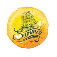 Watercolor vintage label with a ship and hand lettering