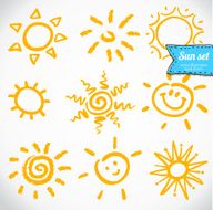 Vector set of different suns isolated hand drawn illustration N2