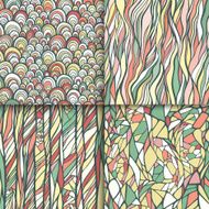 Hand drawn abstract geometric doodle seamless patterns set