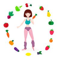 Slim athletic girl fresh vegetables and fruits proper lifes